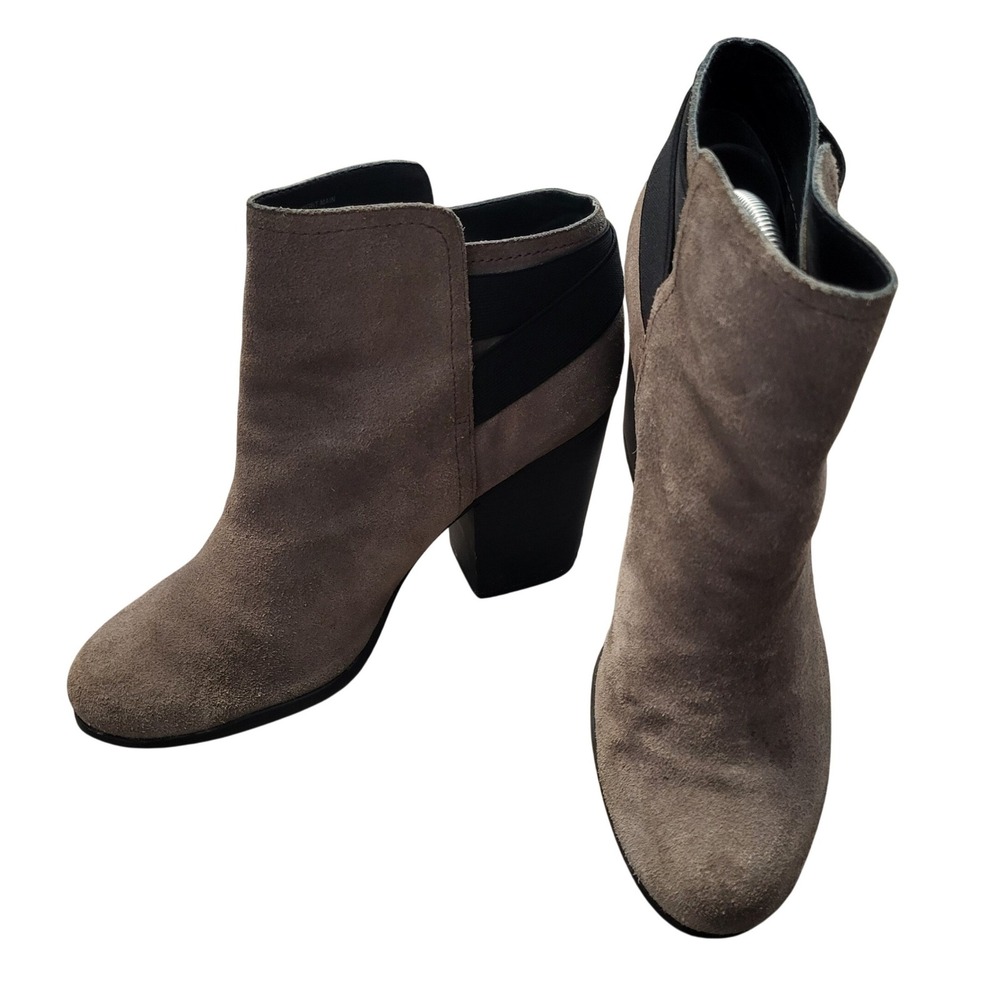 Kenneth Cole Reaction Taupe Genuine Suede Block‎ Heel Ankle Boots Womens Size 8